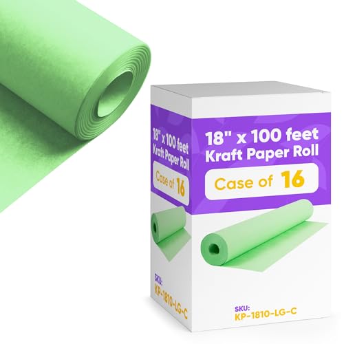 Image of 18 inch x 1200 inch (100 ft) Light Green Kraft Paper (Case of 16 Rolls), 45 lbs Thickness, Made in USA Kraft Paper for School, Art Colored Paper, Gift Wrapping Paper, Packing Paper for Moving
