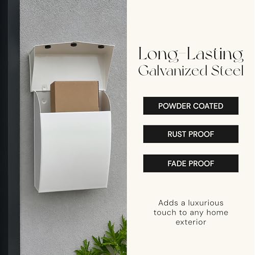 Image of NACH Mailboxes for Outside Wall Mount, 4.8 x 10 x 13 inch White Wall Mounted Mailboxes for Outside, Waterpoof Mailbox for House - The Bradley Large Mail Box