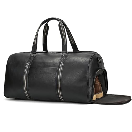 Genuine Leather Travel Duffel Bags for Men and Women Overnight Weekend Leather Bags Sports Gym Duffle, 9428TW Black
