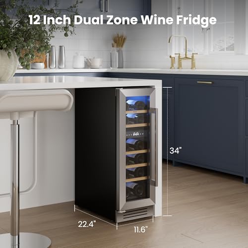 Image of Yeego 12 Inch Dual Zone Wine Fridge, 17 Bottle Wine Cooler with Left-Hinged