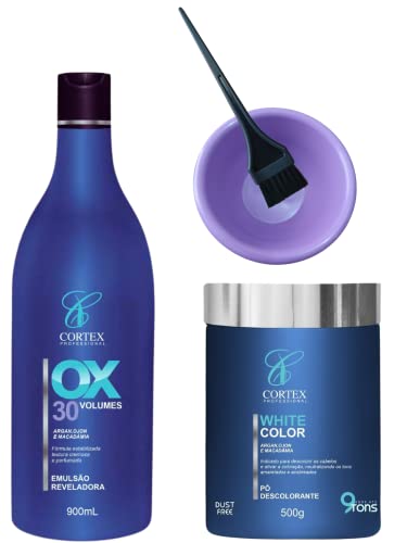 Kit Pó Descolorante Branco 500g Abre Até 9 Tons + Ox 30 Volumes Cortex Profissional