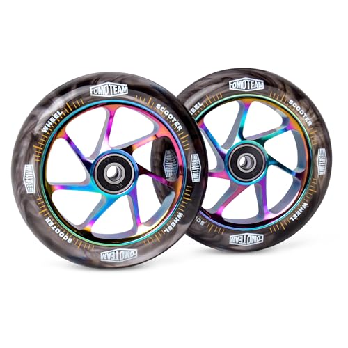 Pro Stunt Lot de 2 roues de rechange pour trottinette - Effet aquarelle - Roulements ABEC-9 installés - 110 mm - 24 mm - Noirs - Noirs