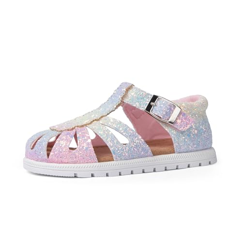 Image of QIY Toddler Girl Sandals Little Kids Summer Dress Shoes Open Toe Flats Princess Sandals for School Beach Party