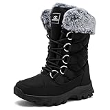 HOBIBEAR Womens Winter Boots Warm Cozy Snow Boots for Women Lightweight Lace Up Cold Weather Outdoor Walking Shoes Water Resistant ALL BLACK