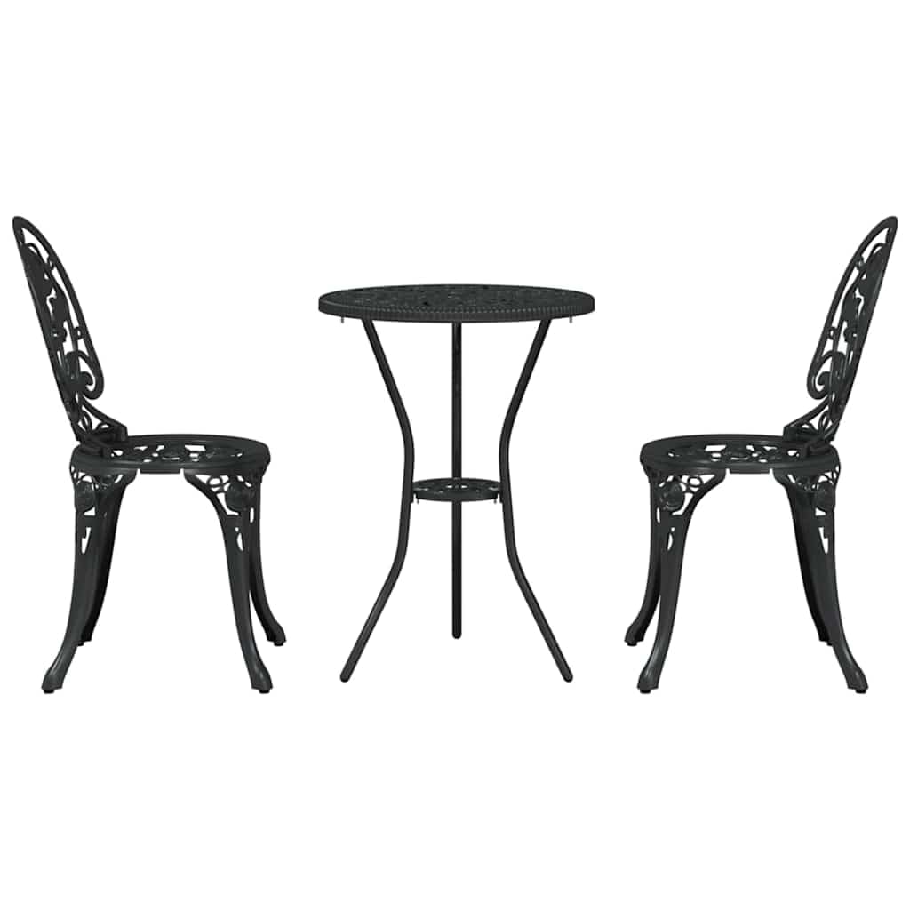Set Bistro da Giardino 3 pezzi Nero in Alluminio resistente per esterni, tavolo e sedie eleganti per terrazza, balcone e patio, arredo outdoor pratico per pranzo e relax