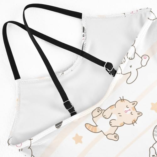 Cartoon Cat Stars Lines Girls Swimsuit One Piece Bathing Suit for Baby Girls' Swimwear 3-10T4