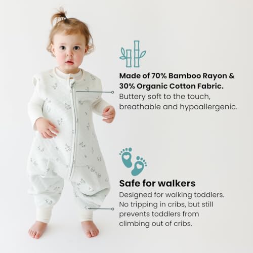 Image of Tealbee Dreamsuit Toddler Sleep Sack with Feet - Walker Sleep Bag with Legs, Rayon made from Bamboo, Summer 0.8 TOG, 2-Way Zipper, 3T-4T - Croissant