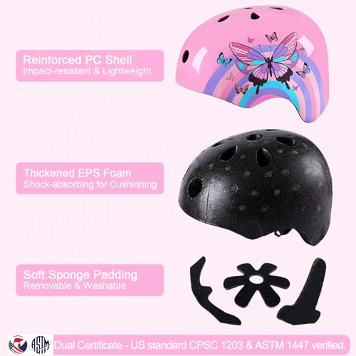 Image of Kids Bike Helmet Adjustable Youth Toddler Helmet with DIY Stickers for Girls Age 3-5-8-14 Years for Bicycle Scooter Skateboard Roller Skating