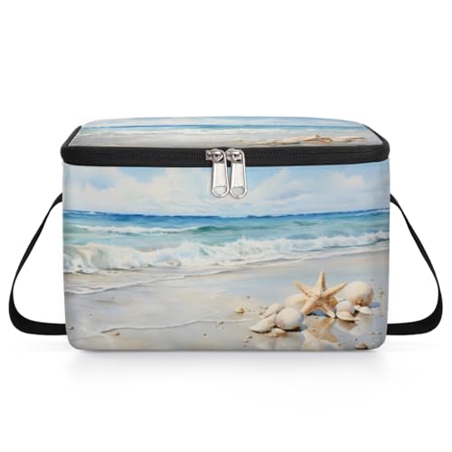 GzLeyigou Starfish Sea Shell Lunch Bags for Women Men 9 Cans, Hot & Cold Food Delivery Bag Insulated Grocery Bag Insulated Lunch Box Beach Summer Cooler Bag for Office Work Picnic Beach