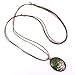 FM FM42 Double Real Four Leaf Clover & White Queen Anne's Lace Dried Flowers Oval Pendant Necklace