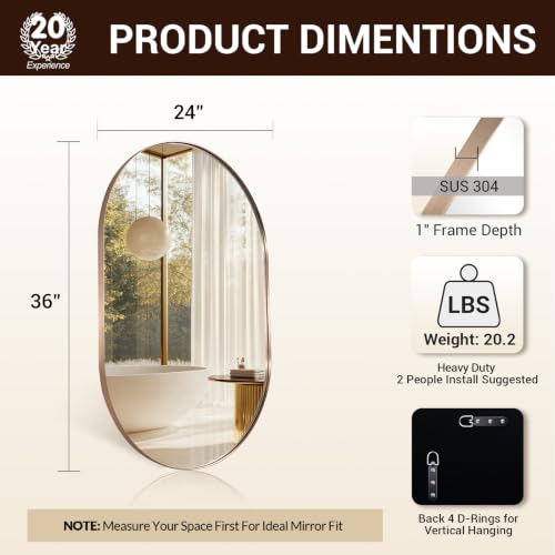 ANDY STAR 24"x36" Champagne Bronze Oval Bathroom Mirror for Wall,Pill-Shape by ANDY STAR - Used condition - Image 2