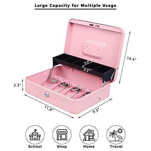 Image of xydled Cash Box with Key Lock, Metal Money Box, Safe Storage box, Pink