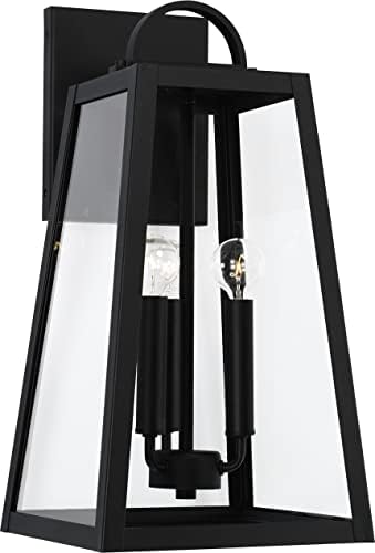 Capital Lighting 943732BK Leighton Sleek Modern Lines Clear Glass Outdoor Wet Rated Wall Mount Lantern-Style Fixture, 3-Light 180 Total Watts, 20" H x 10" W, Black