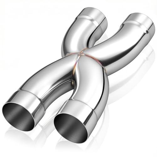 Upower Exhaust X Pipe 2.5 Inlet Universal Dual 2.5 Inch Inlet/Outlet Muffler Tip 12 Long Crossover X Pipe Polished Stainless Steel Weld On Stamped Pipe