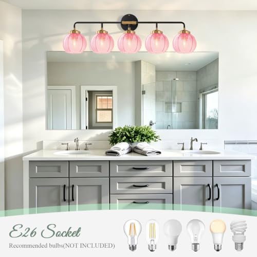 Image of 5 Lights Pink Bathroom Vanity Light Fixture Modern Vintage Sconces