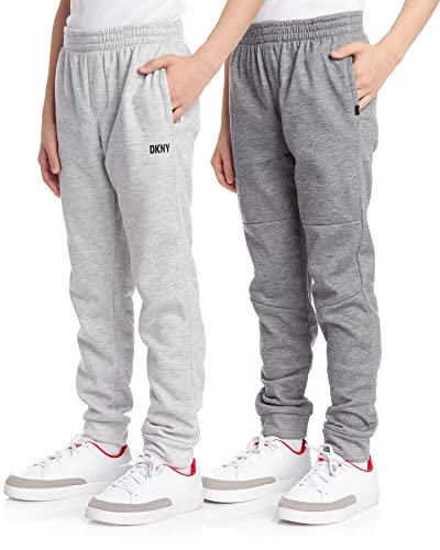 DKNY Boys Sweatpants - 2 Pack Soft Performance Fleece Boys Joggers Athletic Pants with Elastic Waist for Toddlers and Kids
