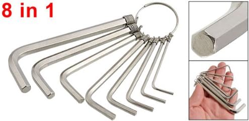 Sourcingmap 1.5mm to 6mm Metric L Design Hex Key Wrench Tool Keyring 8 in 1, Silver Tone - Image 3