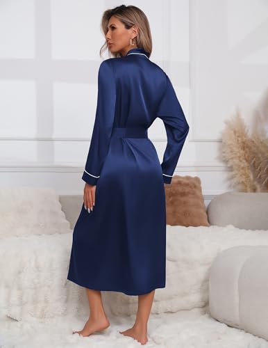 Image of Ekouaer Satin Robes for Women Long Sleeve Silk Bathrobe Soft Lightweight Full Length Sleepwear Bridesmaid Wedding Party Robes