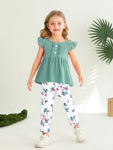 Image of Toddler Baby Girl Clothes Sleeveless Ruffle Dress Top Shirt Floral Pants Little Girls Spring Summer Outfits