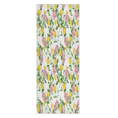 pnyoin Yellow Flowers and Roses Yoga Towel,Hot Yoga Mat Towel with Grip Dots Sweat Absorbent Non-Slip for Hot Yoga, 24