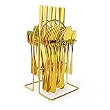 SHANMEI Besteckset, 24 Stück Besteck Set Aus Edelstahl, Goldenes Besteck Inklusive Messer, Löffel, Gabeln, Teelöffel, Besteck Set 6 Personen für Familienessen, Abendessen, Hochzeit