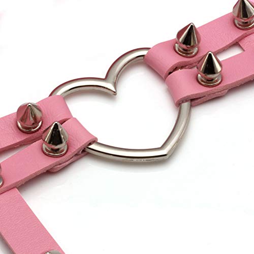 MILAKOO 2 Pcs Women PU Leather Punk Rivet Stud Leg Garter Belt (Pink)