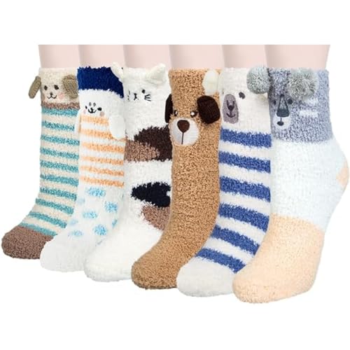 Image of Loritta 6 Pairs Womens Fuzzy Socks, Winter Warm Fluffy Slipper Socks