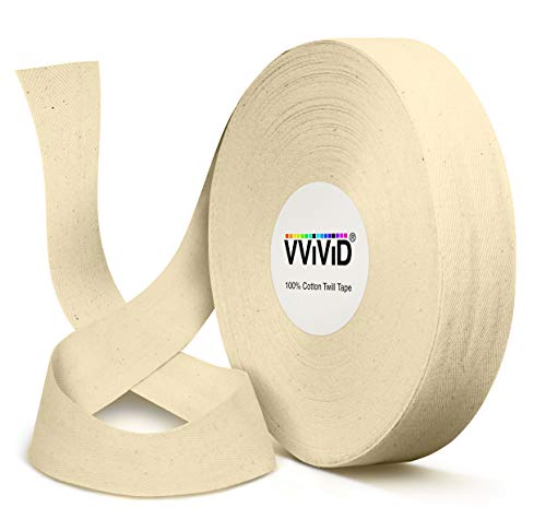 Vvivid Twill Tape Ribbon 1.5” Inch (38Mm) Wide 60 Yard (180Ft) Long Roll Of Washable Beige 100% Cotton Herringbone Weave Pattern Fabric For Sewing, Home Decor, Wrapping Gifts, Diy Crafts, Decoration #TOP21