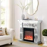QPWYSH Chimeneas, W 46 Pulgadas XD 12,6 XH 41 Pulgadas Gabinete de Chimenea con Espejo de Diamante acrílico Gabinete de Chimenea de TV for Sala de Estar