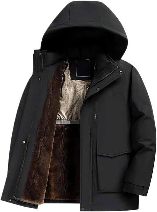 Mens Hooded Down Jacket Winter Casual Removable Liner Cold Warm Puffer Jackets Coat