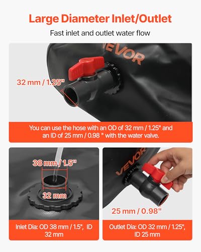 Image of VEVOR Water Storage Bladder, 142.7 Gallon (540L) Water Storage Container Tank, 1000D PVC Large Capacity Soft Bag Bladder, Collapsible Portable for Garden Irrigation, Camping, RV, Emergency Use - Black