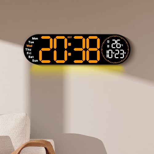 Image of Niyam Multifunctional 17Inch LED Wall Clock Large Display with Remote Control & Jumping Second Dual Alarm Countdown Timer for Living Room,Home & Office (Orange Digit)(Black 5509)