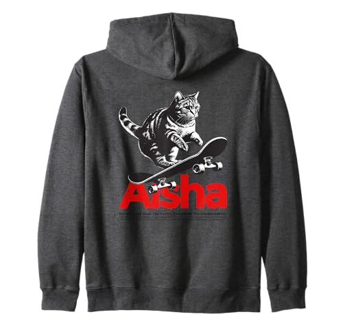 AISHA - Bonito nombre de chica con gato y monopatín Sudadera con Capucha
