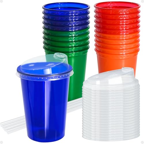 L LIKED 12 oz Kids Sippy Cups 4 Colours Assorted Total 20 Count Spill Proof Reusable Cups BPA-Free Perfect for Party