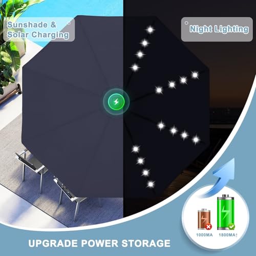 Image of ABCCANOPY Durable Solar Led Patio Umbrellas with 32LED Lights 11FT (Navy Blue)