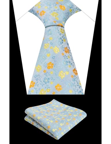 Image of Alizeal Mens 3.15inches Exquisite Floral Tie with Small Flower Printed Pocket Square