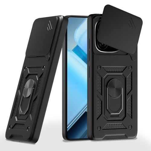 Image of Pikkme Back Cover for iQOO Neo 10R 5G / iQOO Z9 Turbo 5G / Vivo Y200 GT 5G | Sliding Camera Shield with Ring Stand | D10 Full Camera Protection Bumper Case (Black)