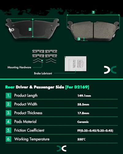 Image of SCITOO D2169-9414 Disc Brake Pads Sets Rear Ceramic Brake Pads w /Hardware