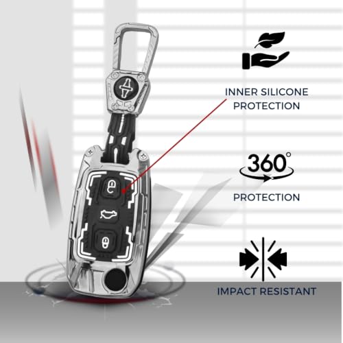 Image of KEYCEPT Premium 3 Button Remote flip Key Shell Compatible for Skoda Octavia, Laura, Superb, Fabia, Rapid, Polo, Vento, Jetta, Ameo, Passat. (Metal Armor)