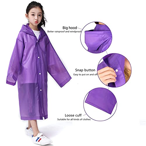 Image of Rain Poncho for Kids Boys Girls - 2 Pack Reusable Waterproof Rain Coat Jacket for Teen Disney, Clear Pink Yellow Blue Purple