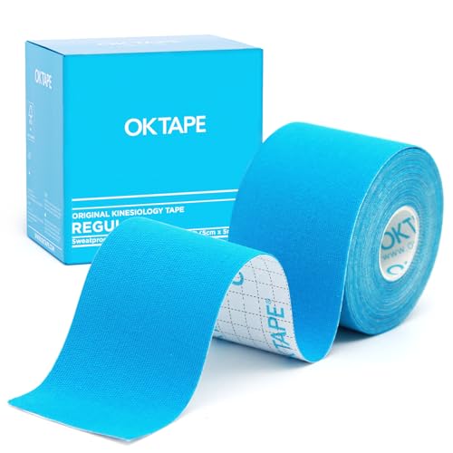 OK TAPE Kinesiologico tape 5cm x 5m, Nastro Atletico Terapeutico Elastico Resistente, Senza Latex, Antidolore, Recupero Lesioni, per il ginocchio, articolazioni, supporto muscolare(1 Rotoli, Blu)