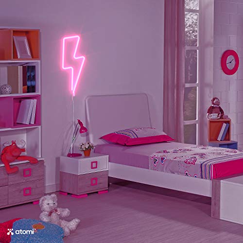 Image of Atomi Smart Neon LED Light I Decorative Wall Art for Bedrooms, Bars & DIY Designs I USB Powered, 10 ft Cord - Bolt- Pink