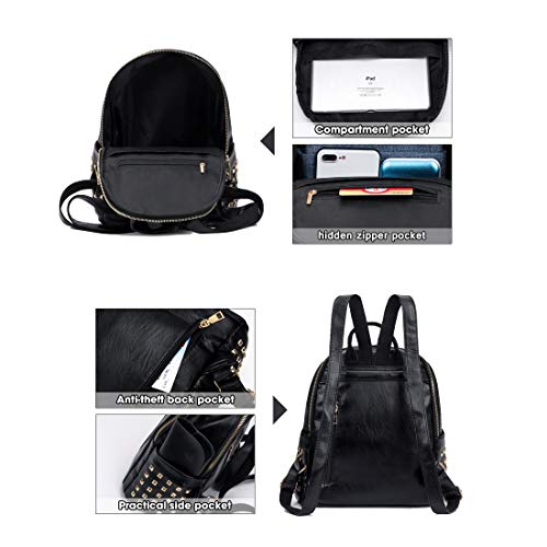 Mochila pequeña para mujer de PU cuero negro miniatura 6