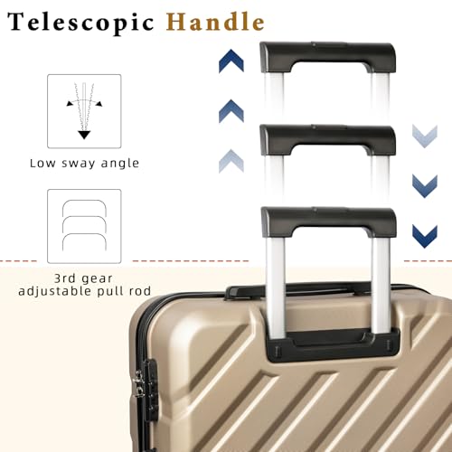 Image of 3 piece Carry on luggage 22x14x9 airline approved, Champagne | Removable Spinner Wheels ABS Hard Case TSA, combination lock(20 inch /DB /TB)