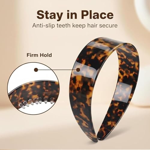 Thick Tortoise Shell Headband for Women - No Slip Design