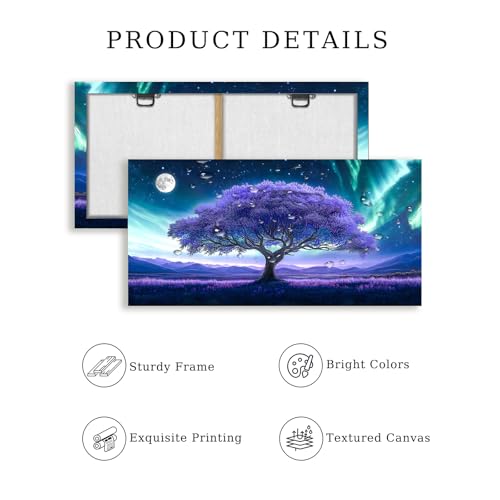 crmotu Tree of Life Large Wall Art for Living Room, Purple Tree Art Prints, Aurora Landscape Canvas Painting, Surreal Art Wall Pictures for Bedroom Bathroom, Modern Office Decor Artwork 30X60in