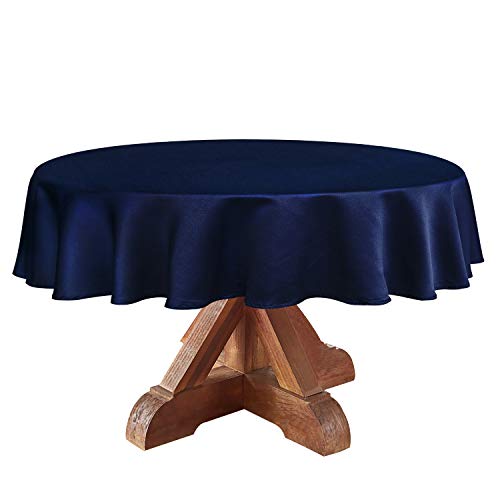 Image of Obstal 210GSM Round Table Cloth, Navy Blue, 90 Inch Diameter | Oil-Proof Spill-Proof Water Resistance Microfiber Tablecloth, Decorative Fabric Circular Table Cover for Outdoor /Indoor Use