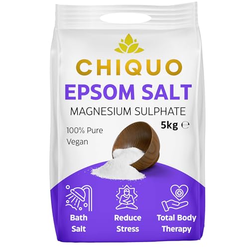 Chiquo Epsom Salt 5kg | 100% Pure Magnesium Sulphate Crystals | Bath Soak, Muscle Recovery, Foot Care | Premium Grade for Body Relaxation, Beauty, Garden Use - Resealable Seal Lock Packaging