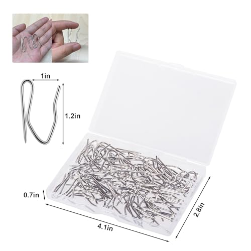 Nydotd 58 Pcs Rustproof Curtain Hooks – 1.2 inches Stainless Steel Nickel-Plated Offset Pin-On Hooks for Window, Door & Shower Curtains Home Bathroom Office (Silver)