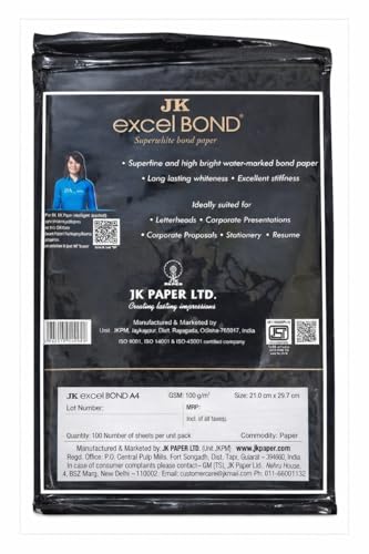Image of JK excel BOND, Premium Quality Printing and Writing Paper, A4 100 GSM,100 SHEETS
